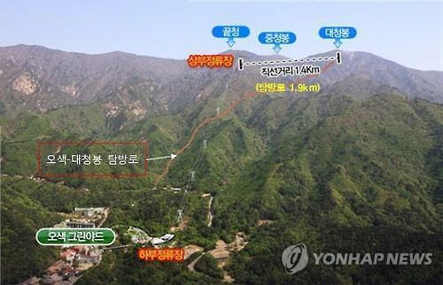 설악산오색케이블카 시범사업 노선도. 연합뉴스.